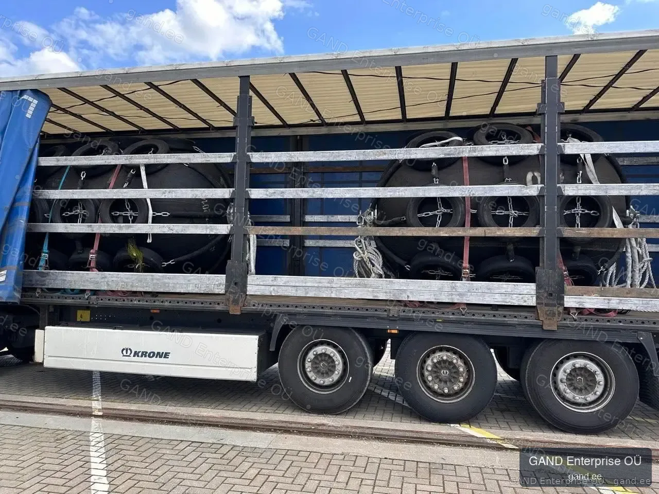 Marine fenders prepared for transport to pier before vessel arrival